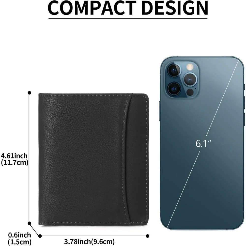 Men's 1 Type Black Genuine Leather Minimalist Wallets Card Zipper Coin Pocket
